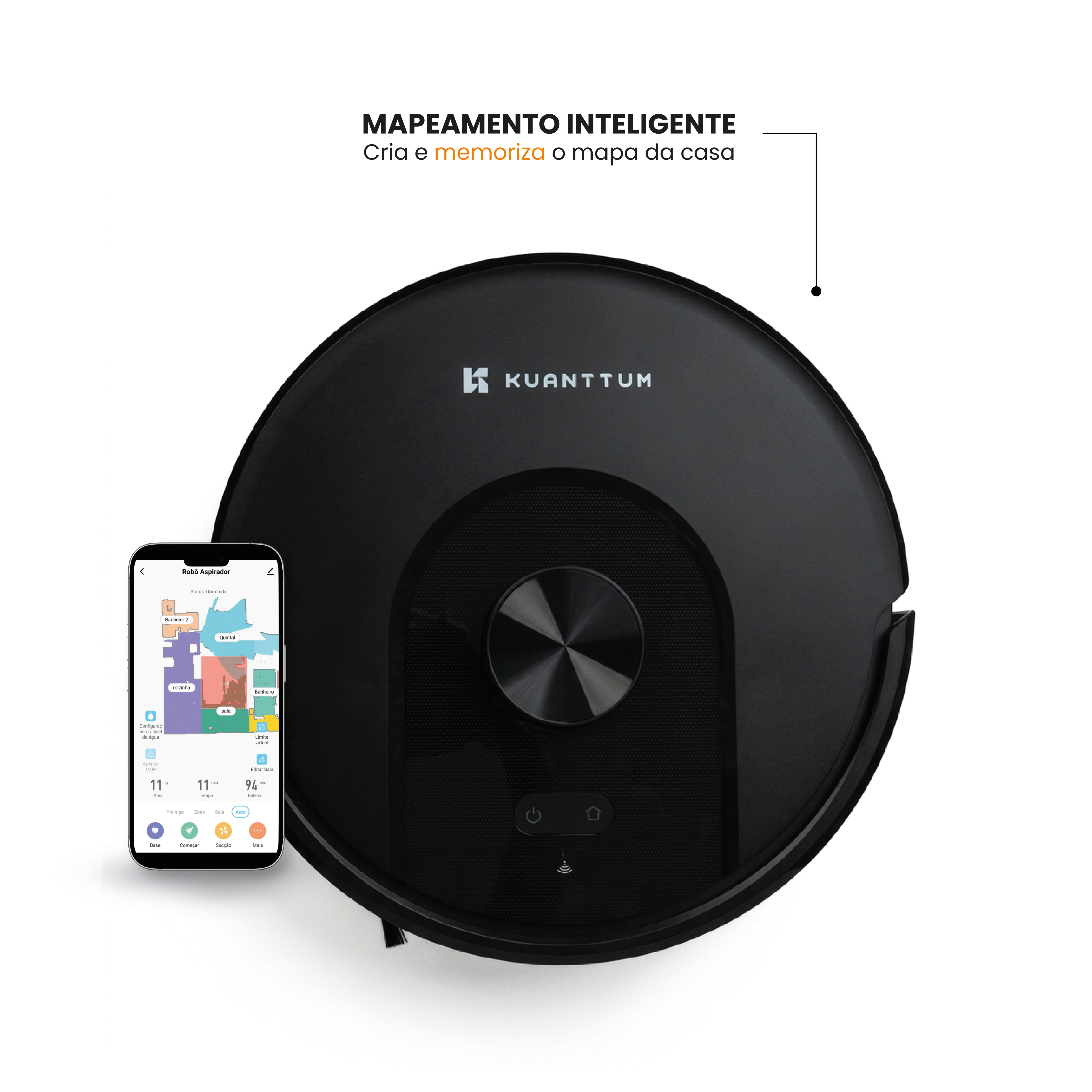 Robô Smart Wi-Fi Kuanttum X10 Preto 110V