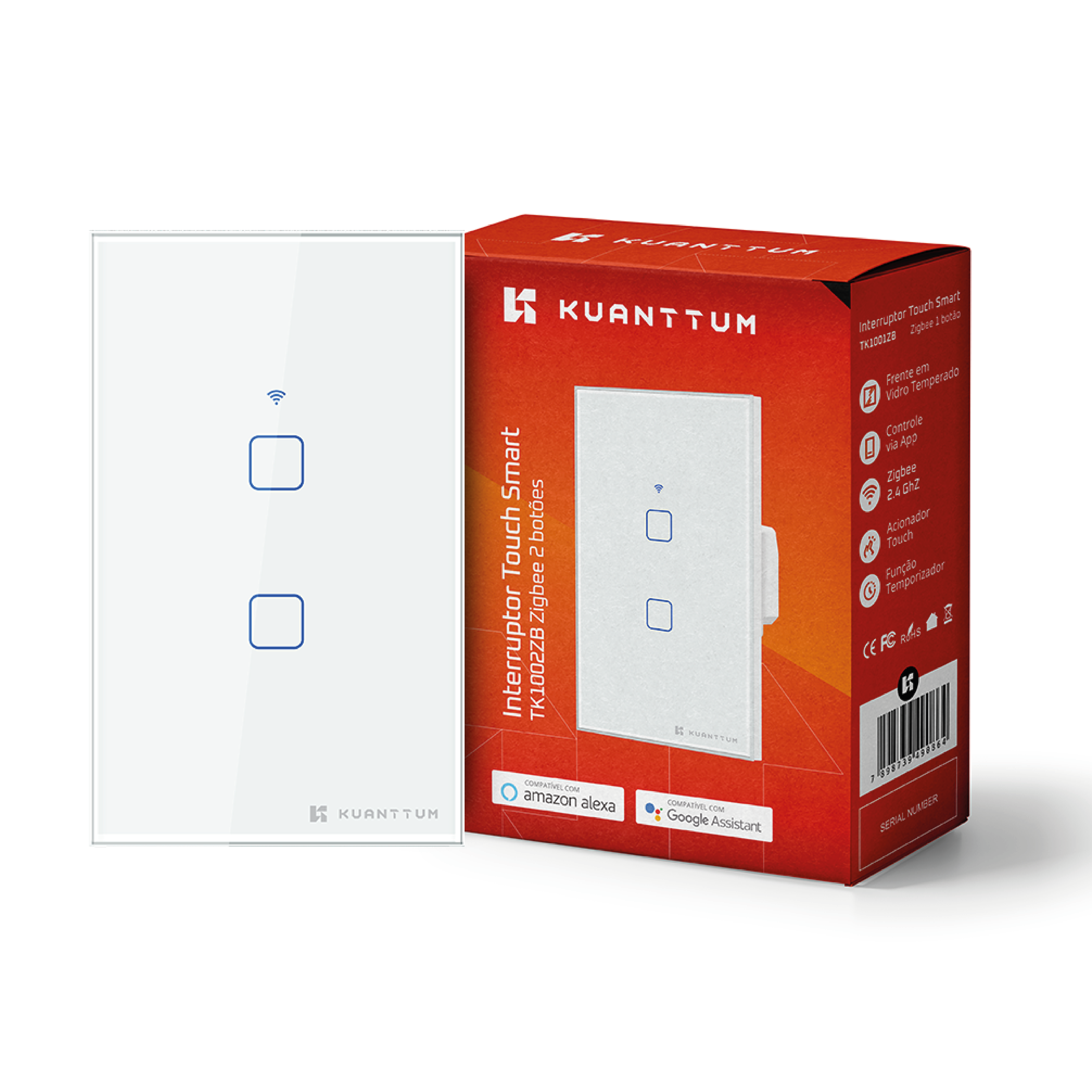 Interruptor Smart 2 Teclas Kuanttum Zigbee Branco