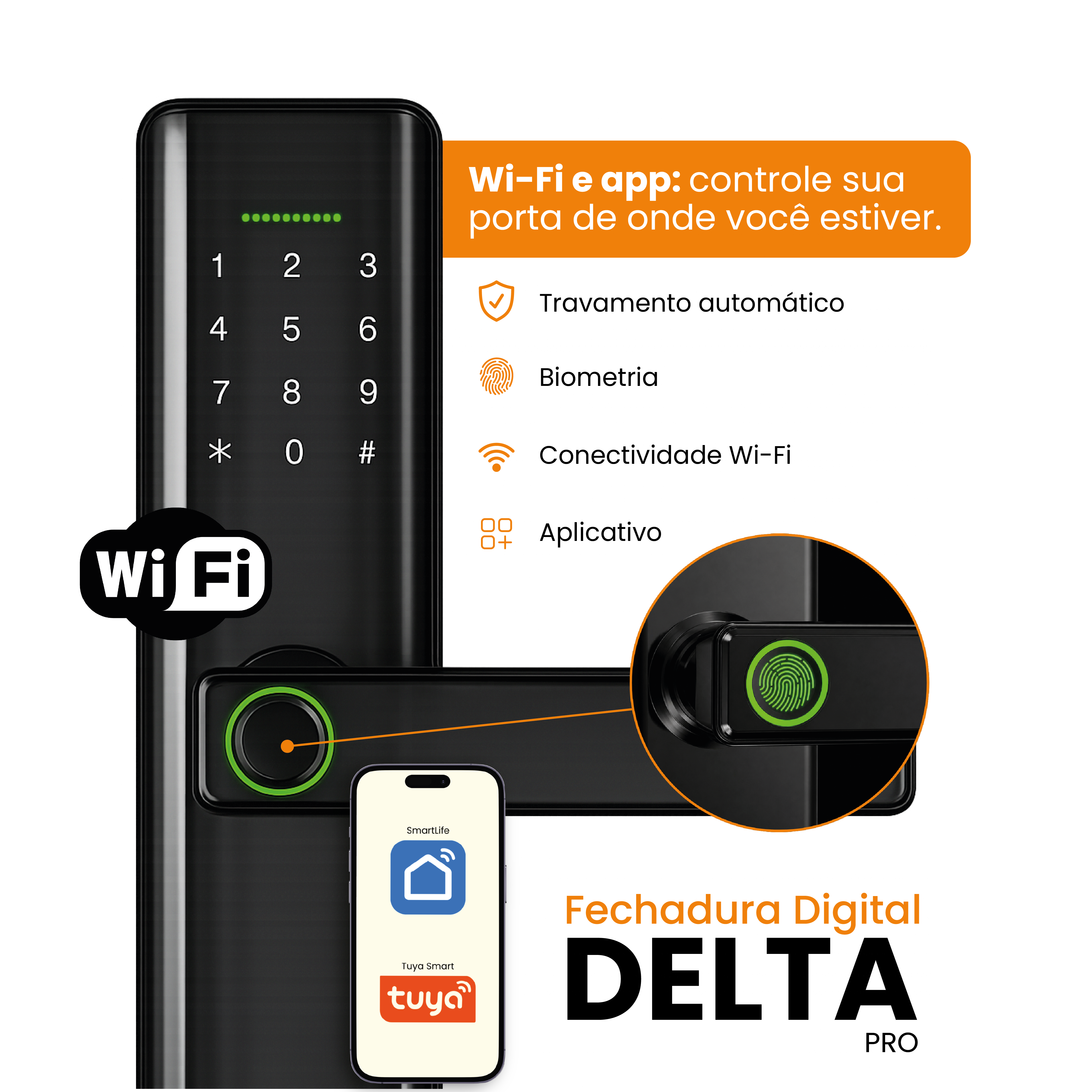 Fechadura Digital Biométrica Kuanttum Delta PRO