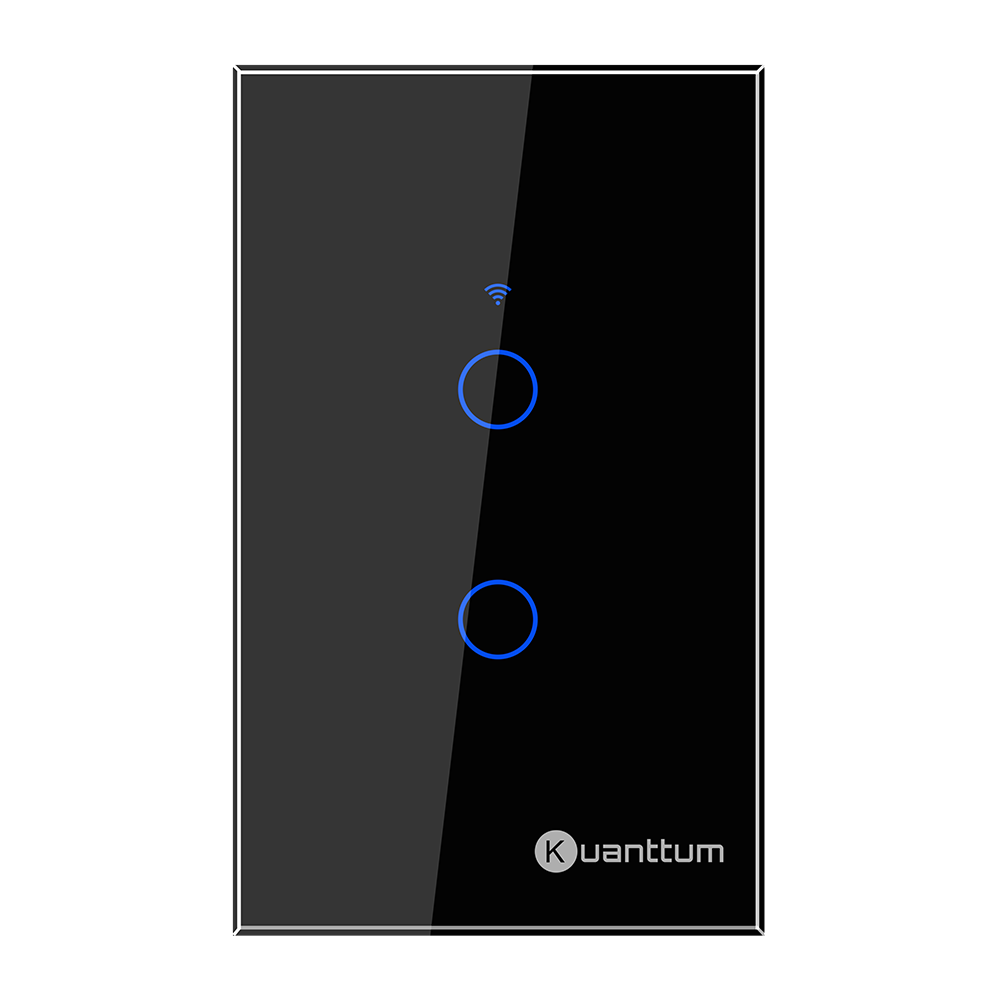 Interruptor Touch 2 Botões Wi-Fi Kuanttum TK1002P Preto