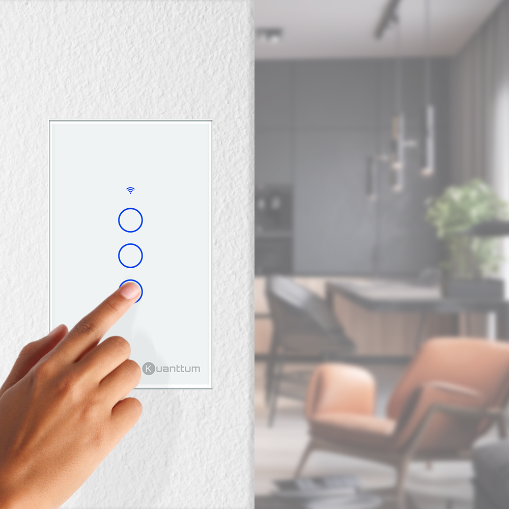 Interruptor Touch 3 Botões Wi-Fi Kuanttum TK1003B Branco