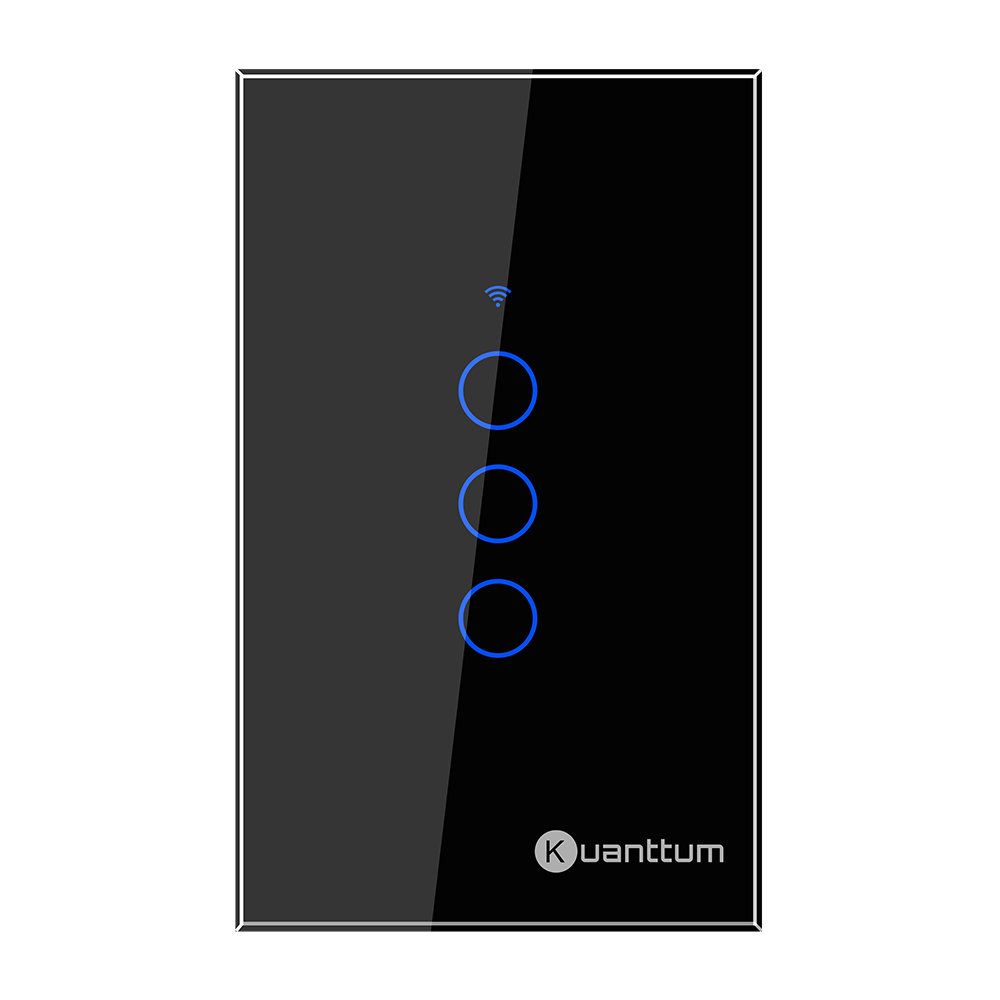 Interruptor Touch 3 Botões Wi-Fi Kuanttum TK1003P Preto