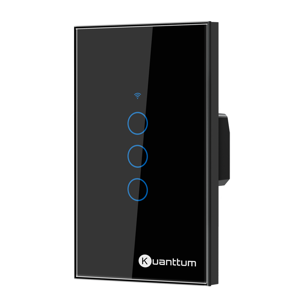Interruptor Touch 3 Botões Wi-Fi Kuanttum TK1003P Preto