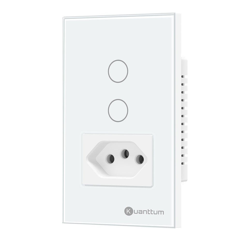 Interruptor Touch 2 Botões Com Tomada Wi-fi Kuanttum TK1012B