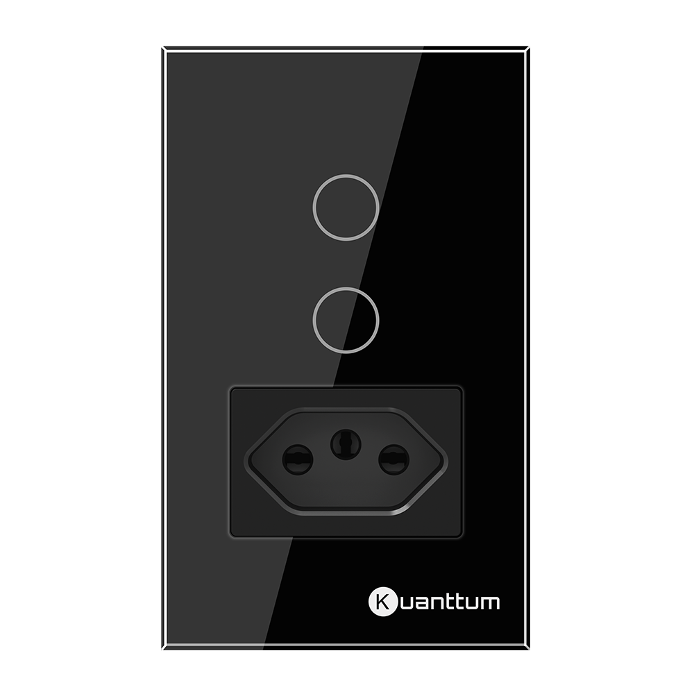 Interruptor Touch 2 Botões Com Tomada Wi-fi Kuanttum TK1012P