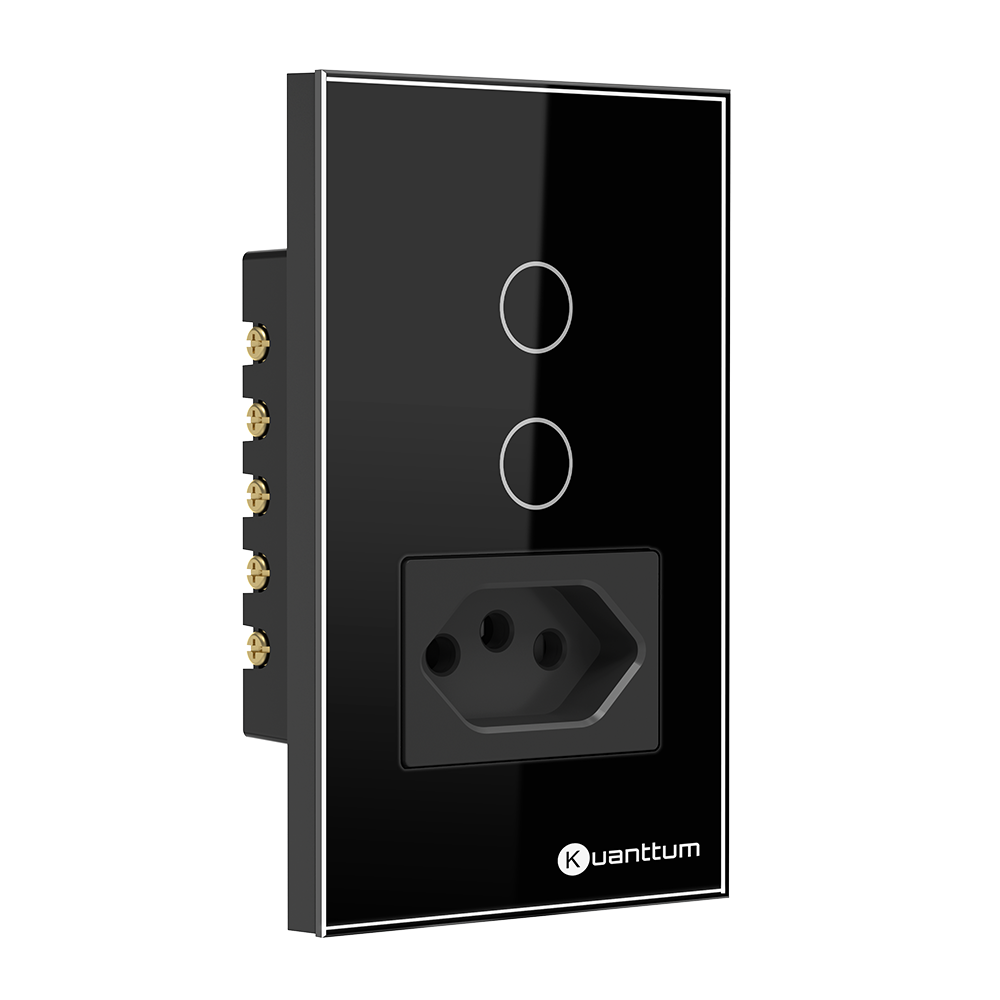 Interruptor Touch 2 Botões Com Tomada Wi-fi Kuanttum TK1012P