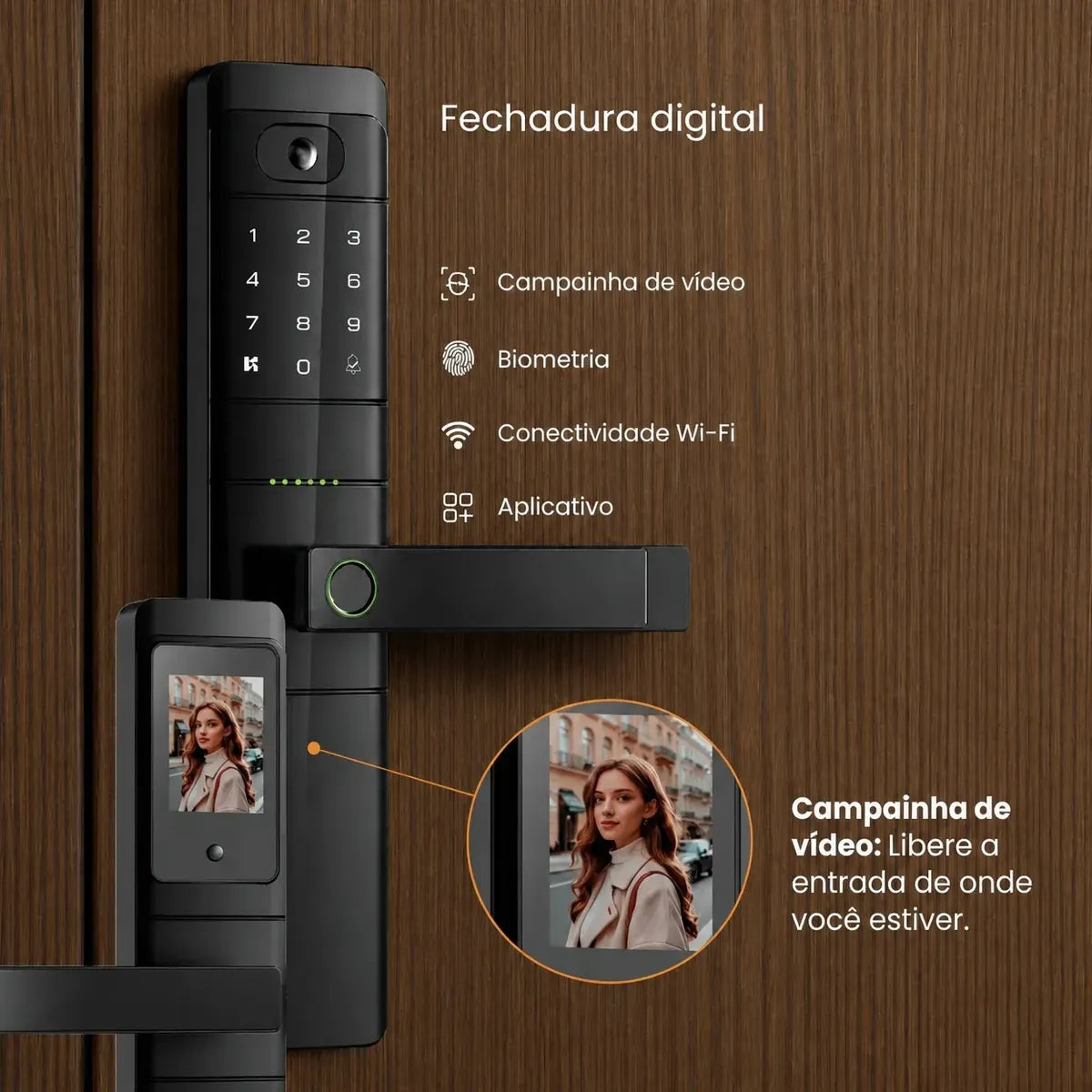 Fechadura Kuanttum Kappa Doorbell Com Câmera Wi-fi App Tuya