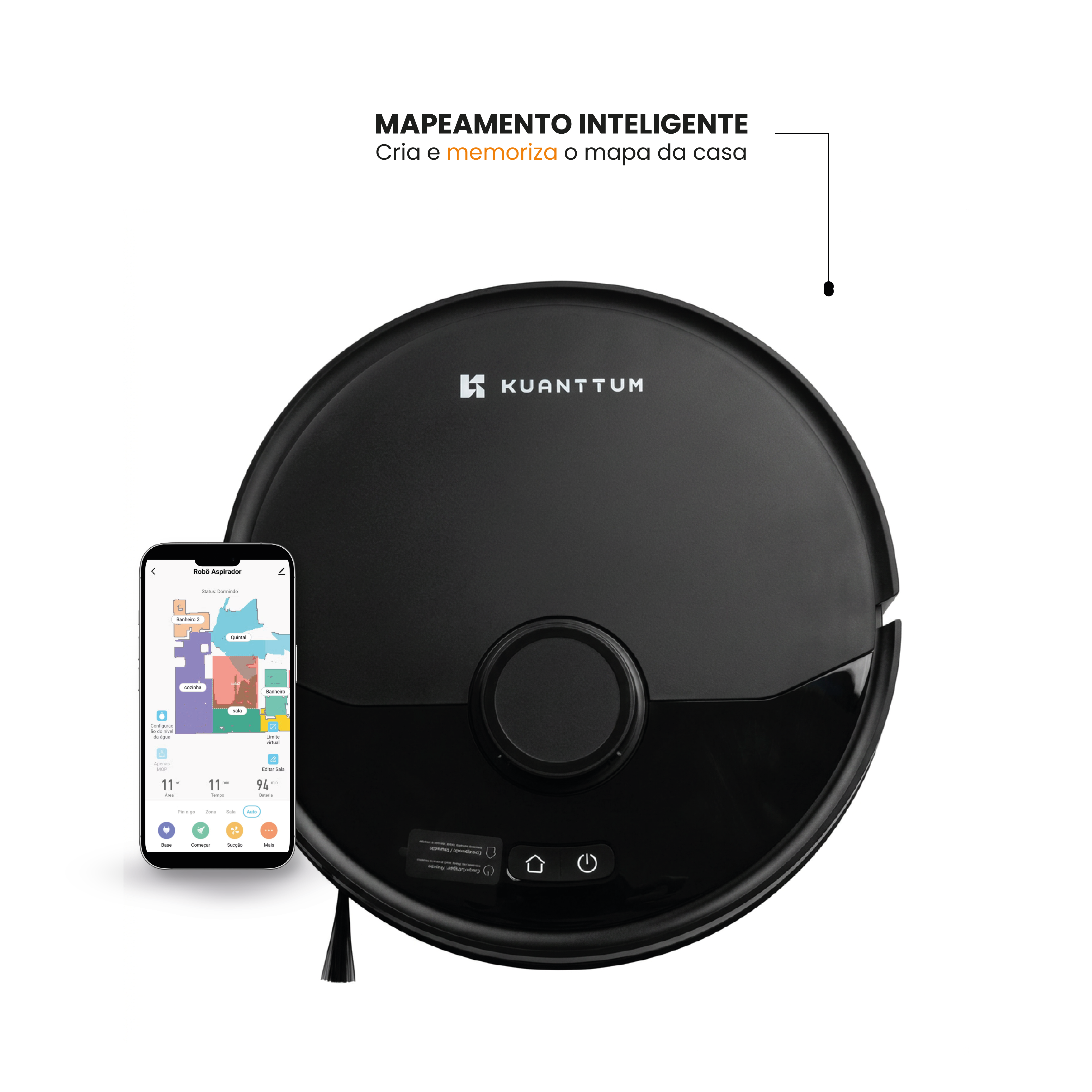 Robô Smart Wi-Fi Kuanttum X20 Preto 220V
