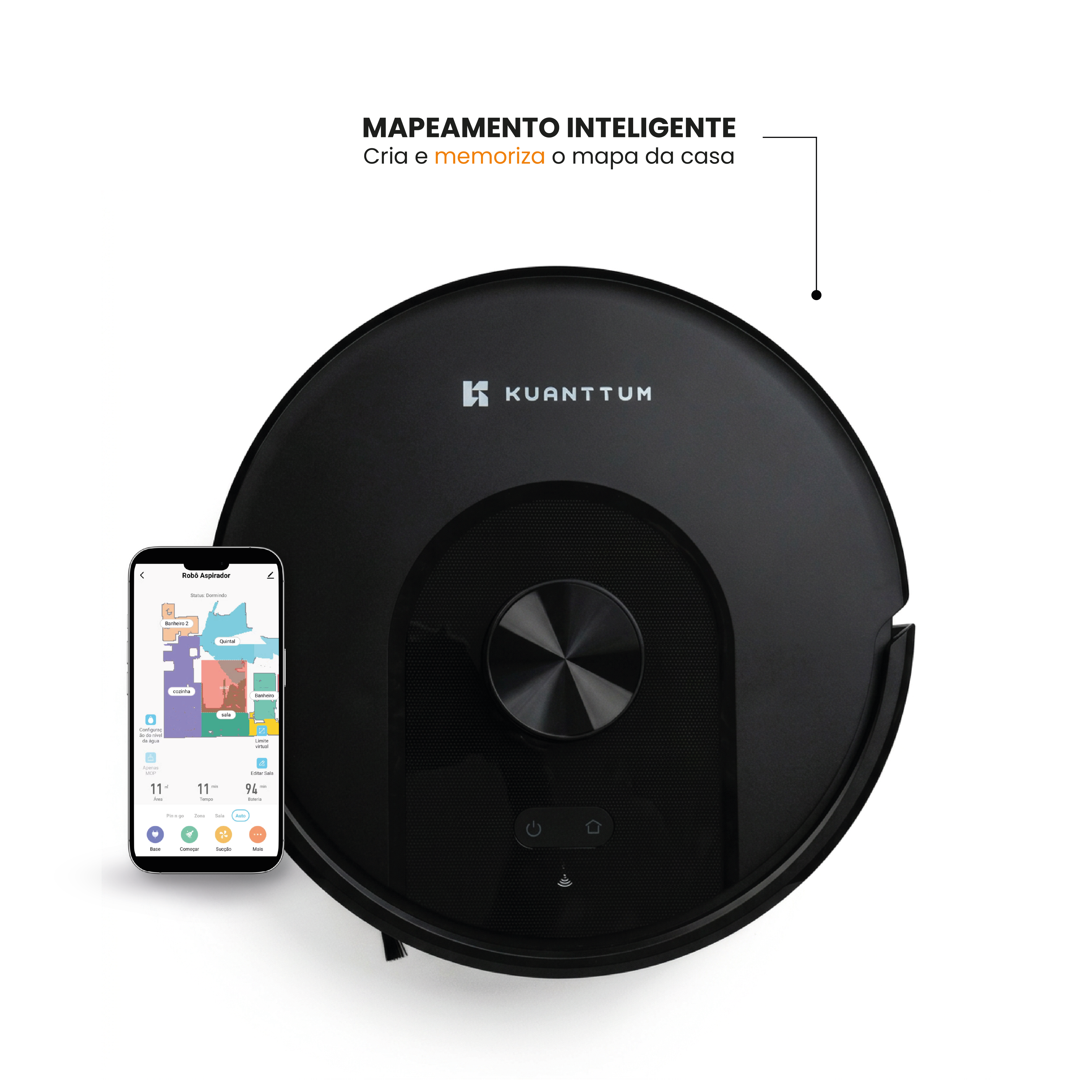Robô Smart Wi-Fi Kuanttum S10 Preto 110V/220V