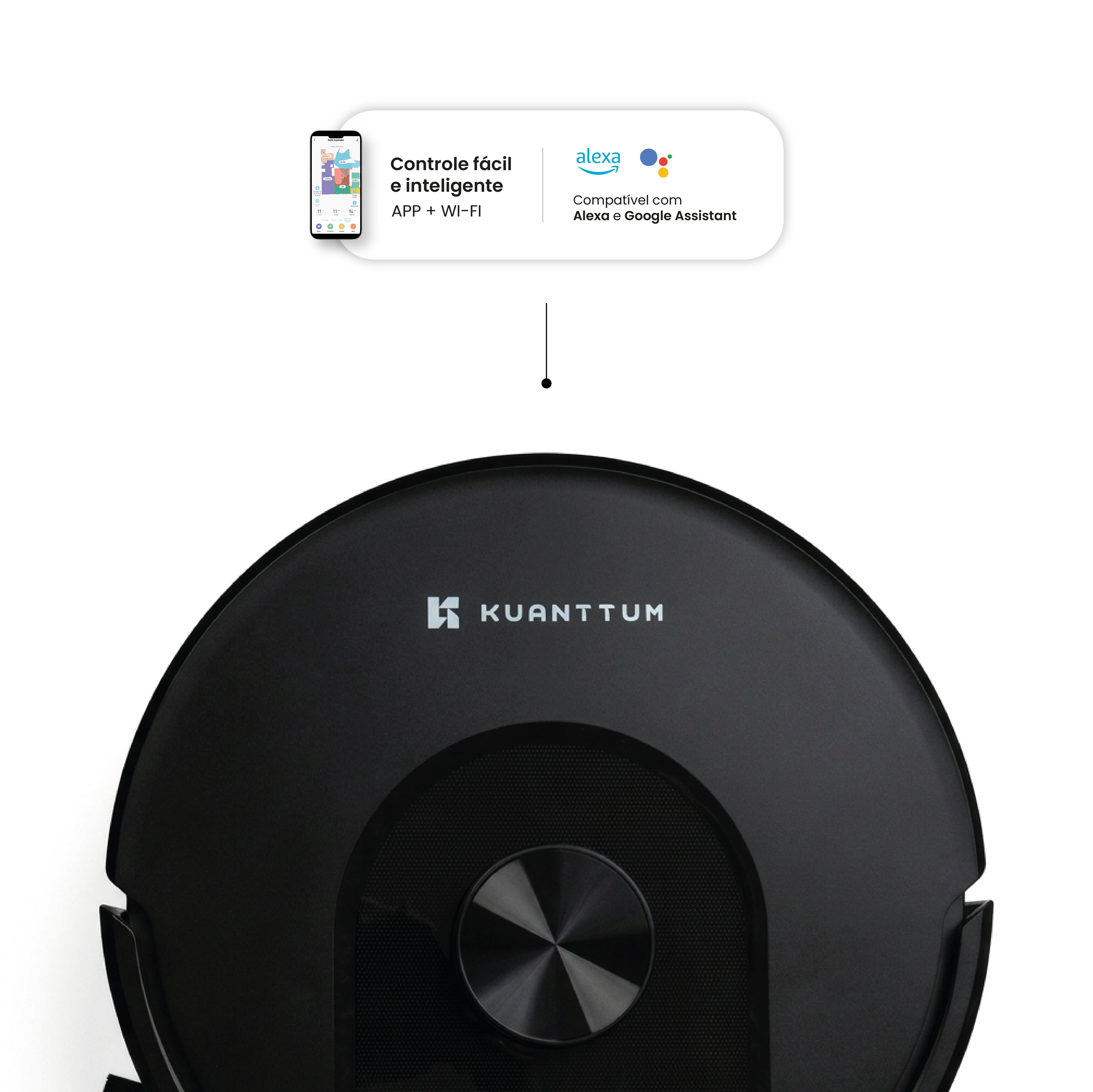 Robô Smart Wi-Fi Kuanttum S10 Preto 110V/220V