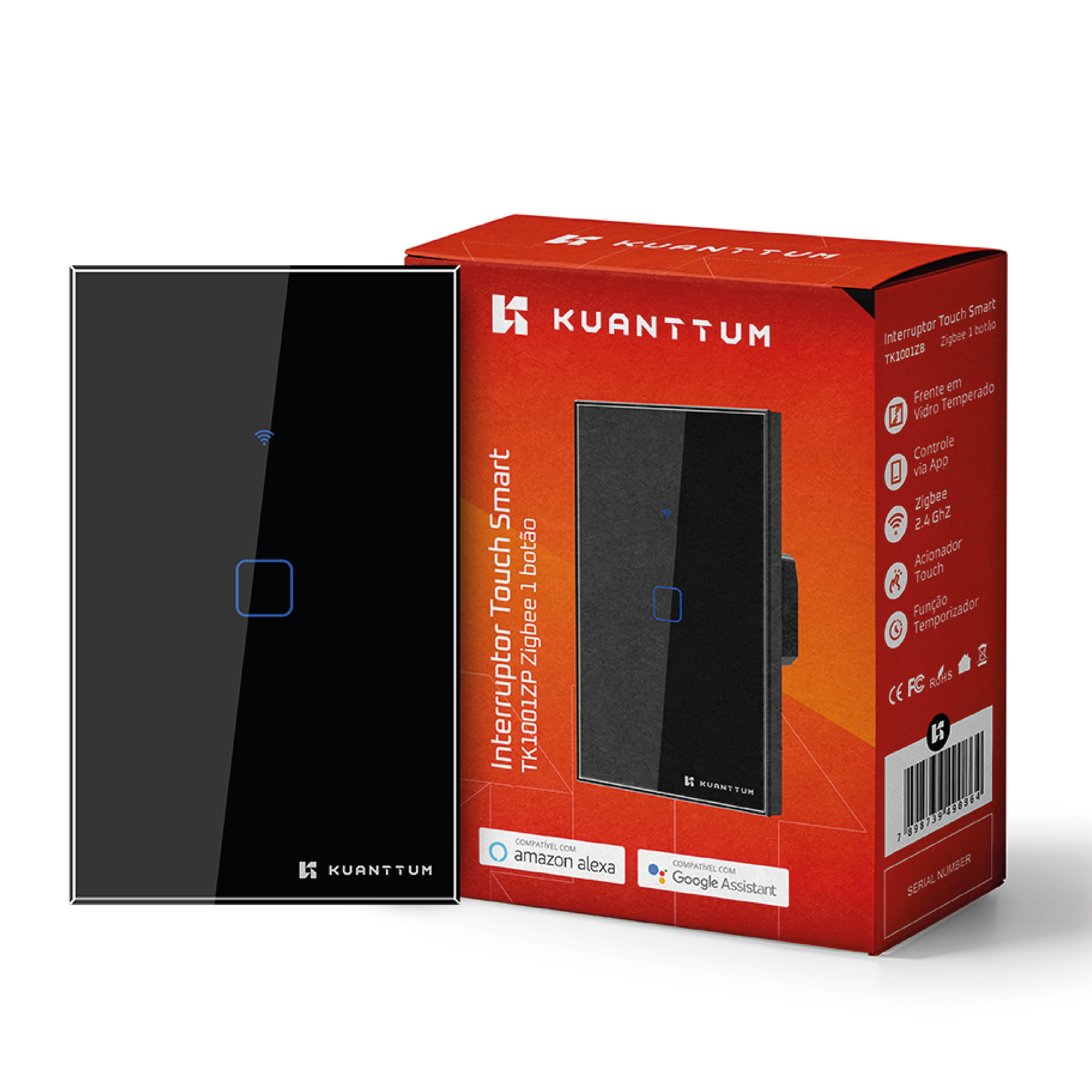 Interruptor Smart 1 Tecla Kuanttum Zigbee Preto