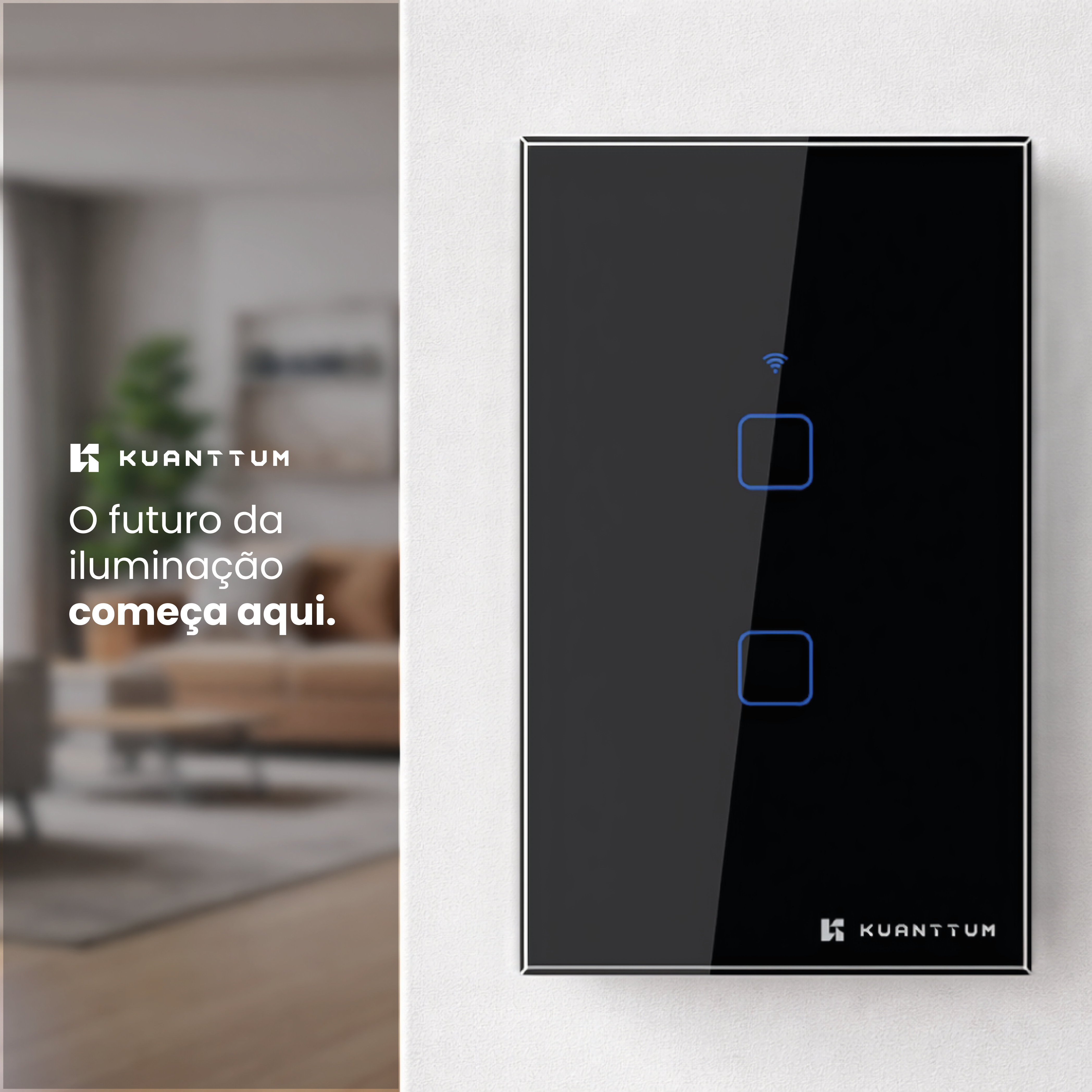 Interruptor Smart 2 Teclas Kuanttum Zigbee Preto