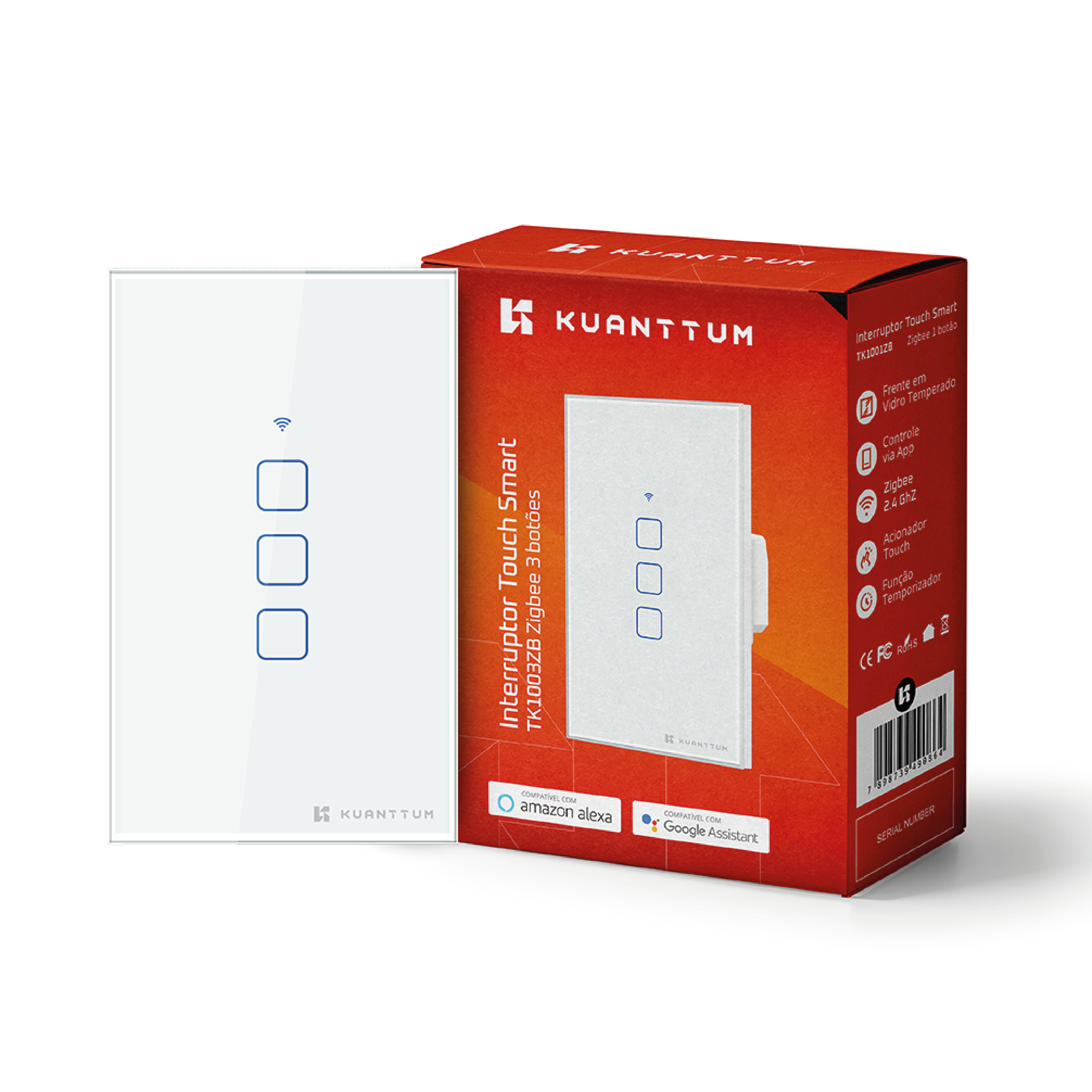 Interruptor Smart 3 Teclas Kuanttum Zigbee Branco