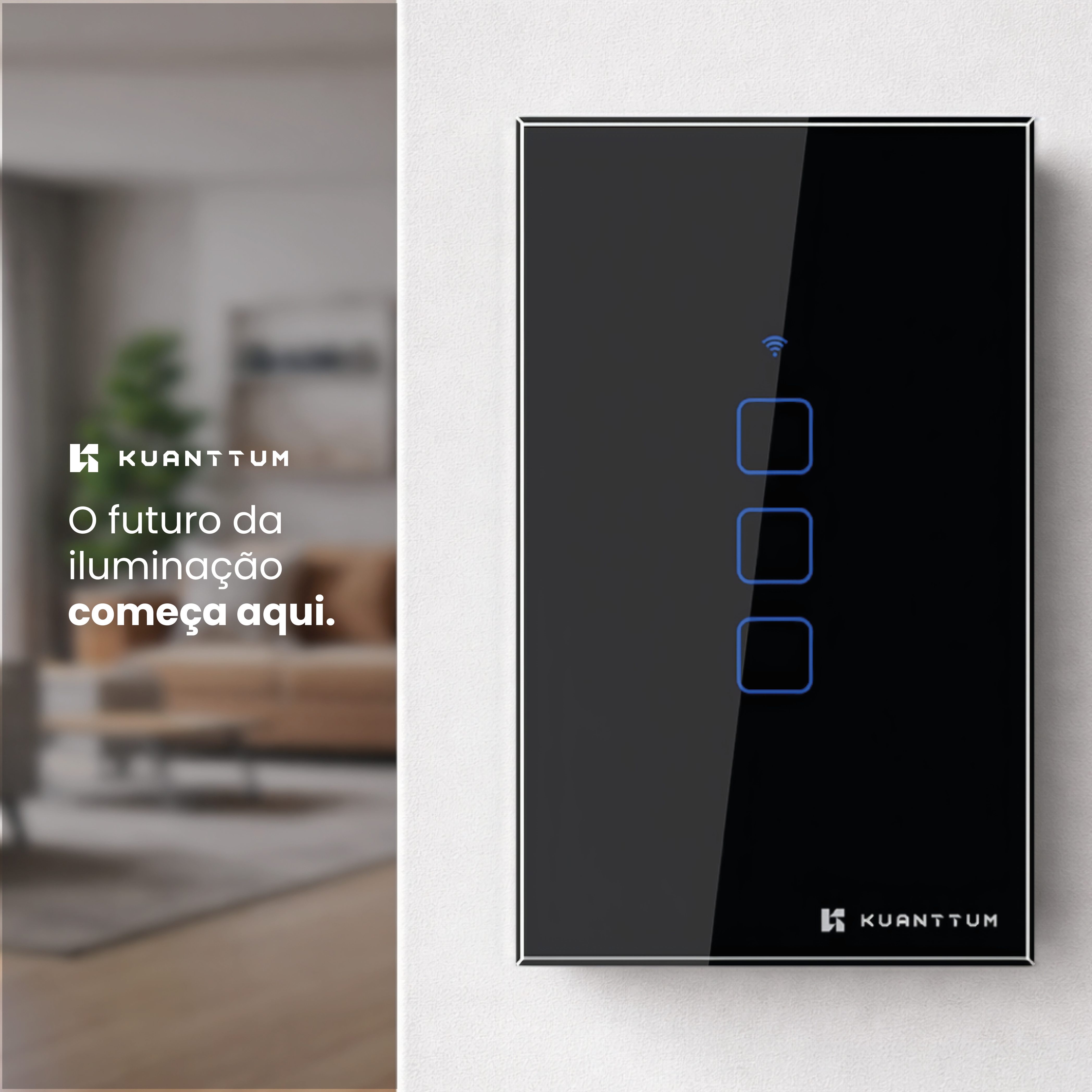 Interruptor Smart 3 Teclas Kuanttum Zigbee Preto