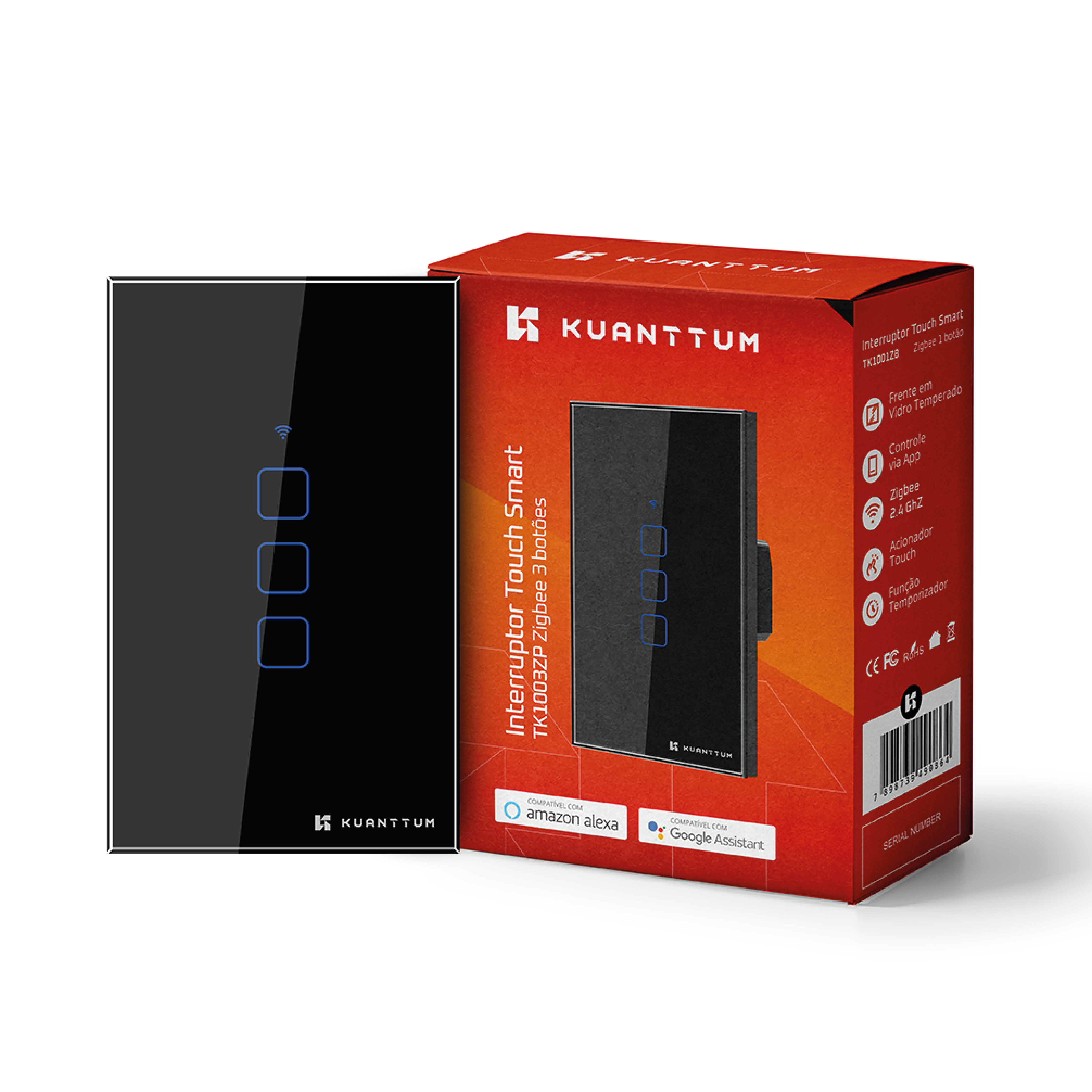 Interruptor Smart 3 Teclas Kuanttum Zigbee Preto