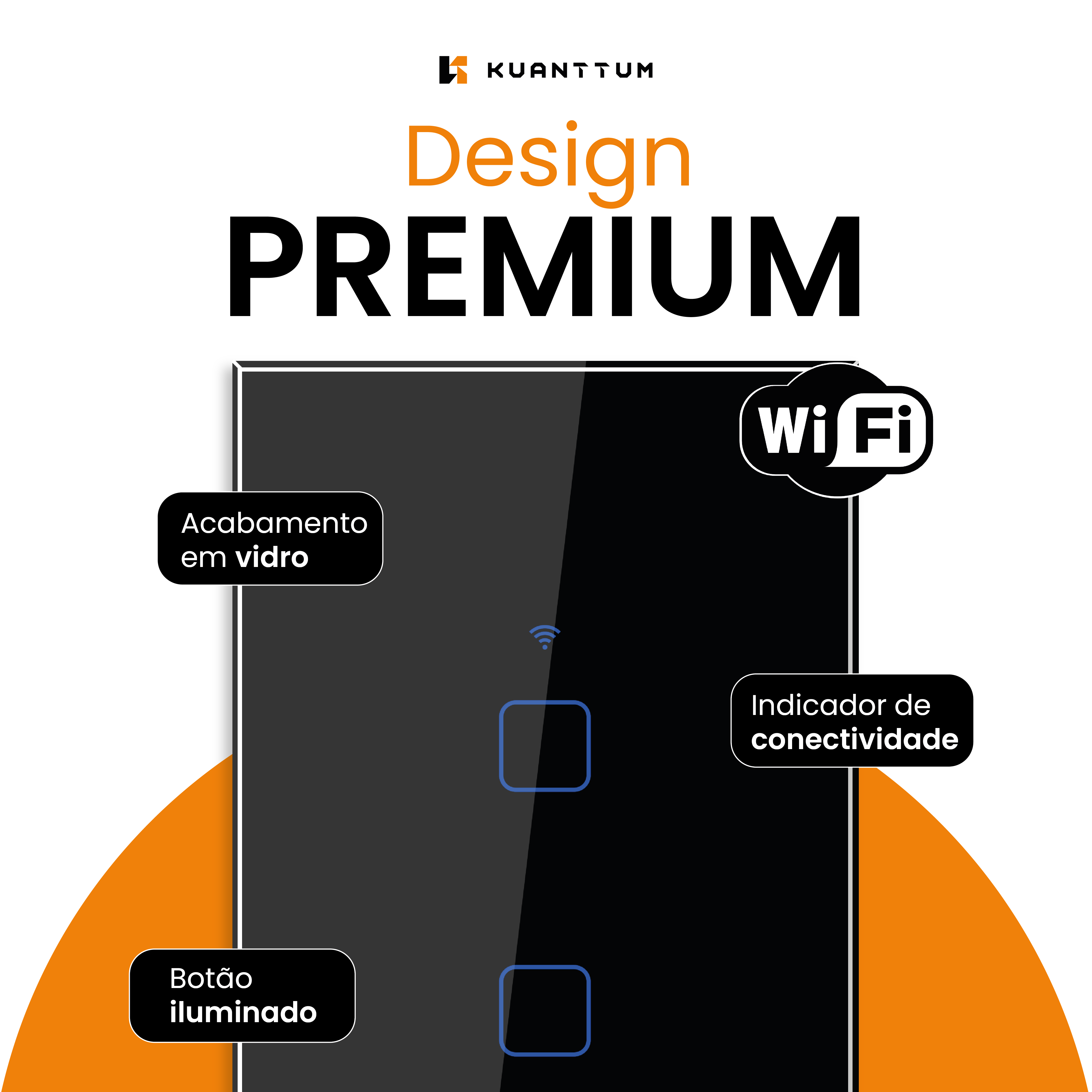 Interruptor Smart 2 Teclas Kuanttum Zigbee Preto