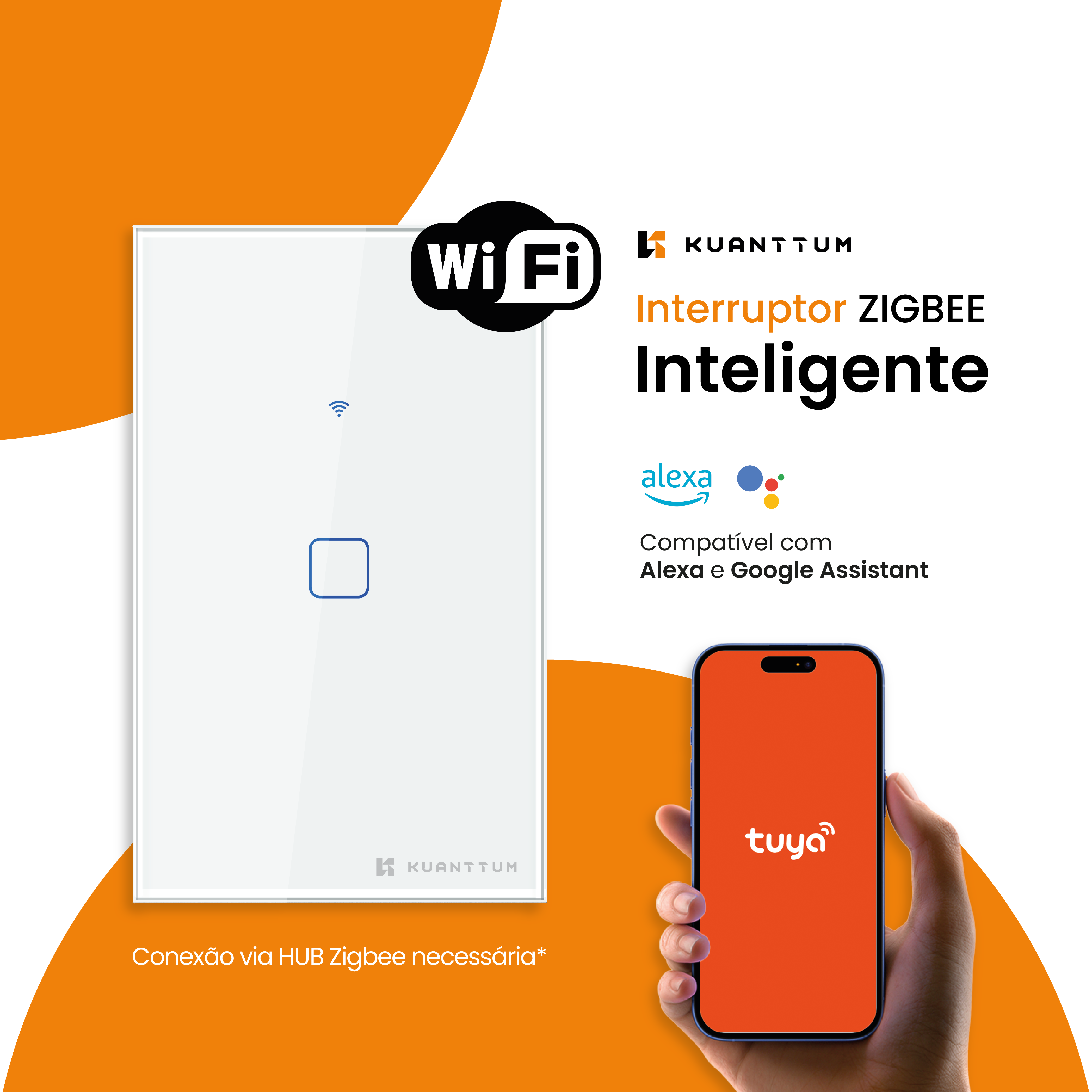 Interruptor Smart 1 Tecla Kuanttum Zigbee Branco
