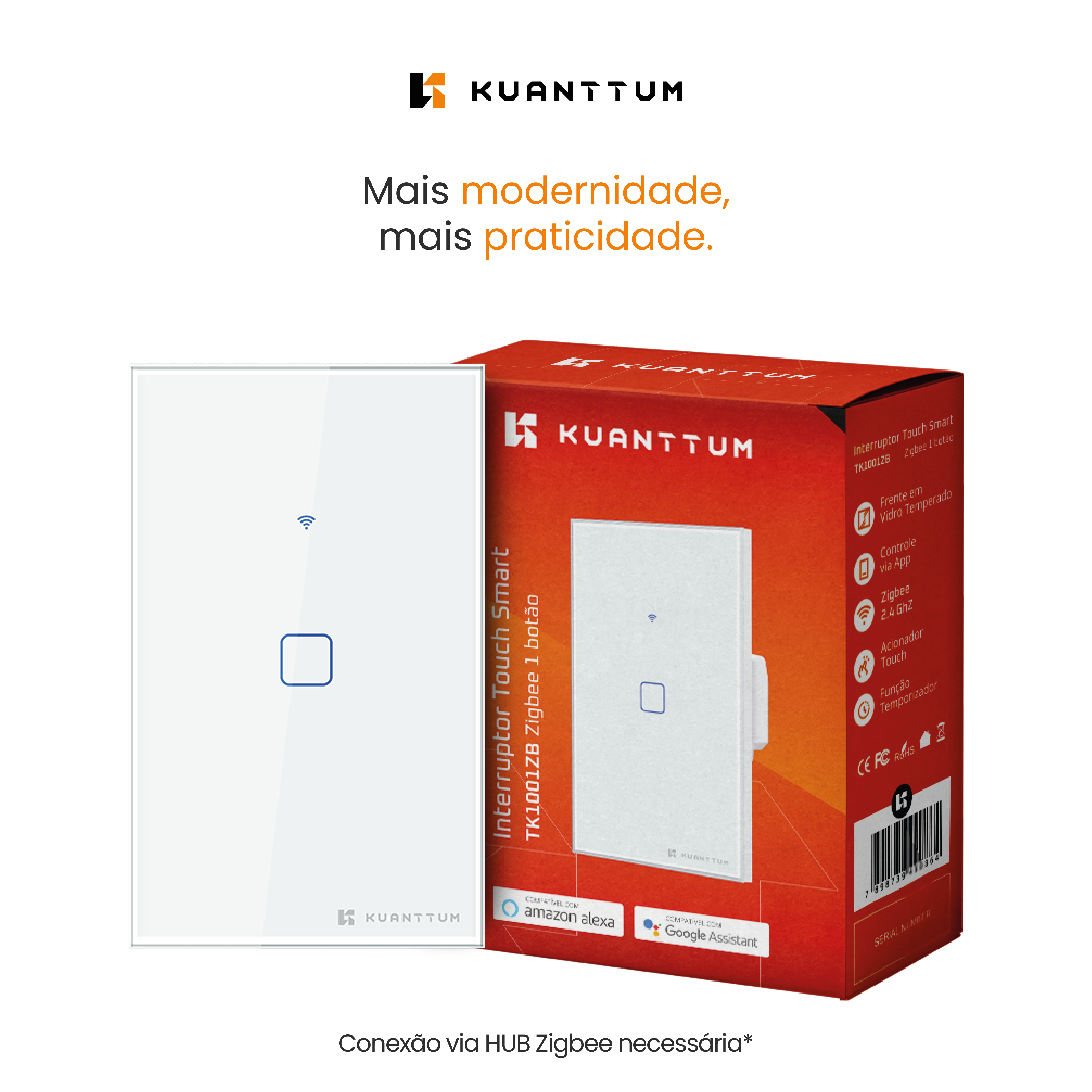 Interruptor Smart 1 Tecla Kuanttum Zigbee Branco
