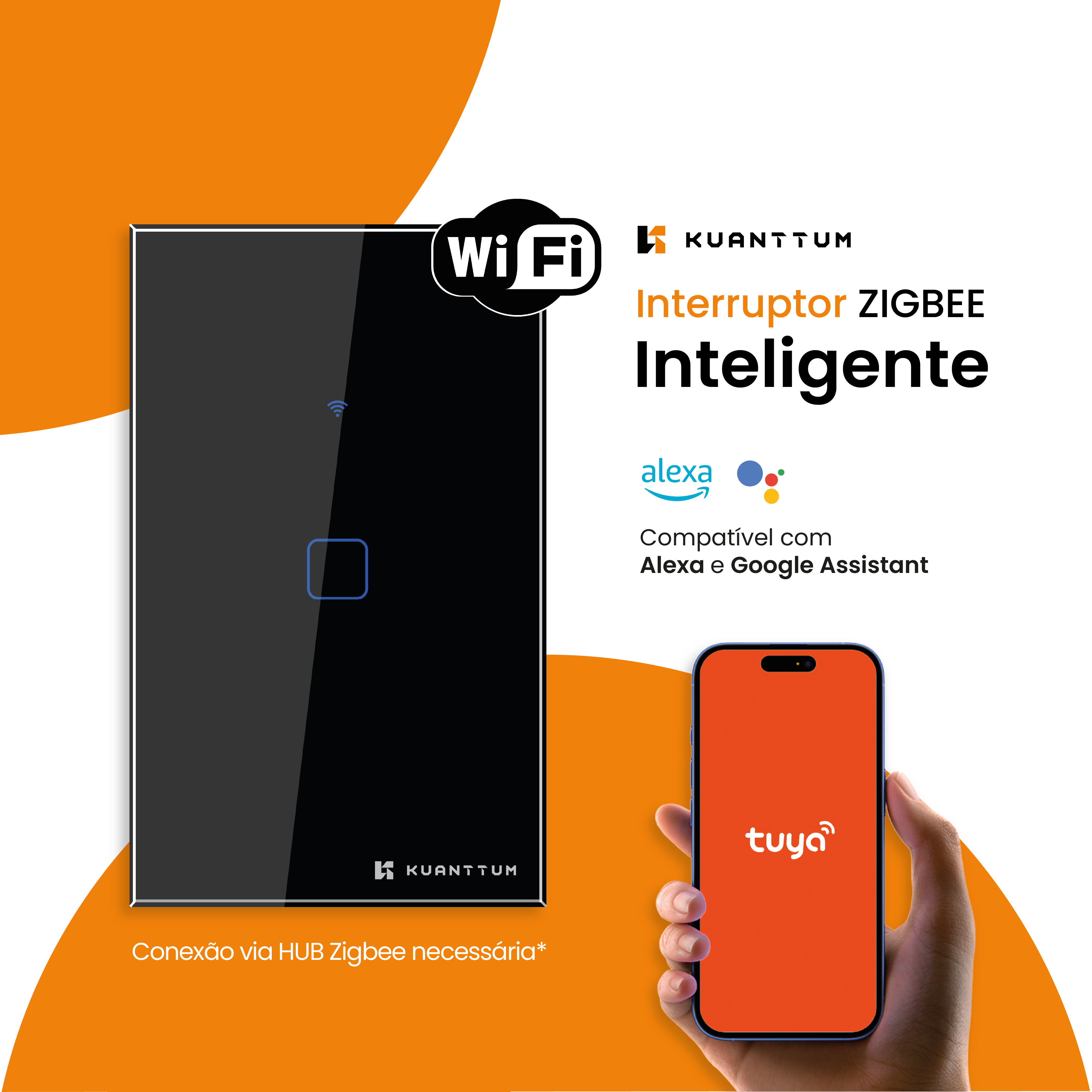 Interruptor Smart 1 Tecla Kuanttum Zigbee Preto