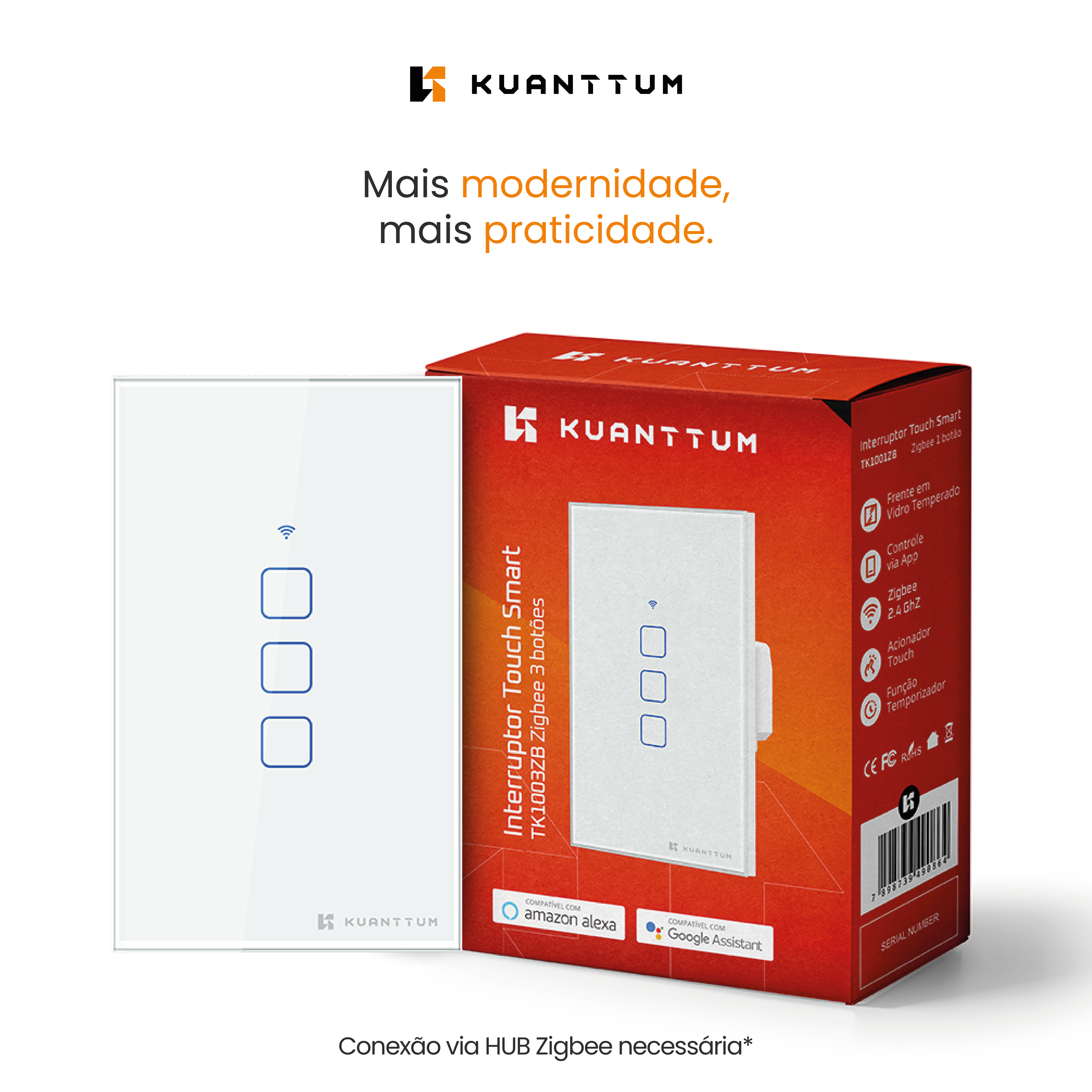 Interruptor Smart 3 Teclas Kuanttum Zigbee Branco