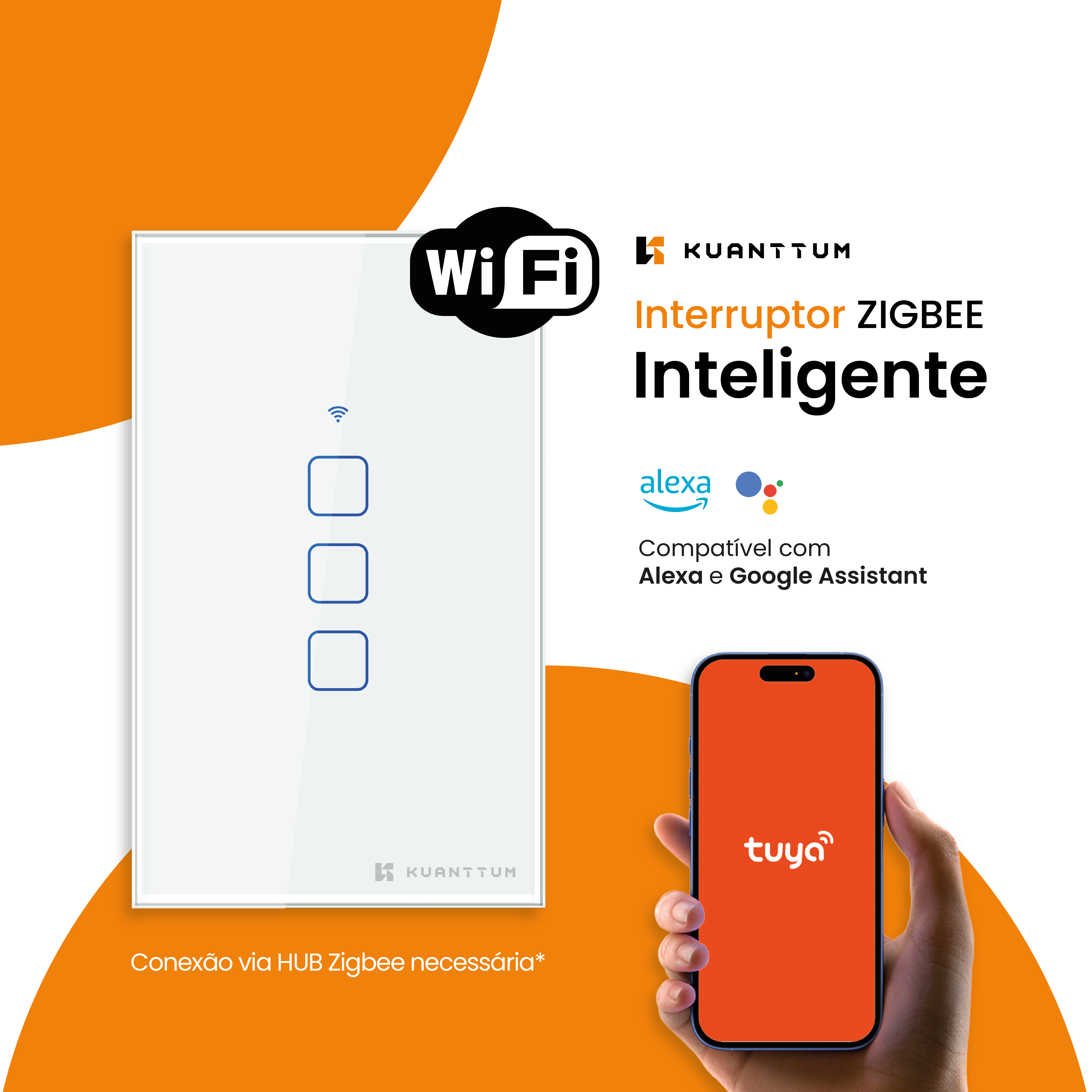 Interruptor Smart 2 Teclas Kuanttum Zigbee Branco