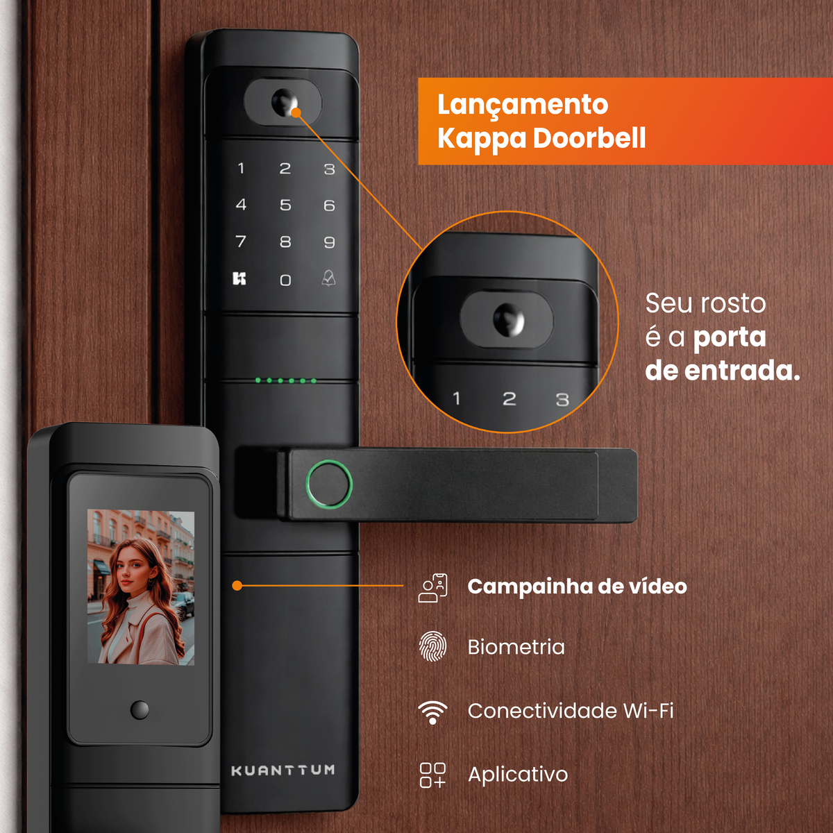 Fechadura Kuanttum Kappa Doorbell Com Câmera Wi-fi