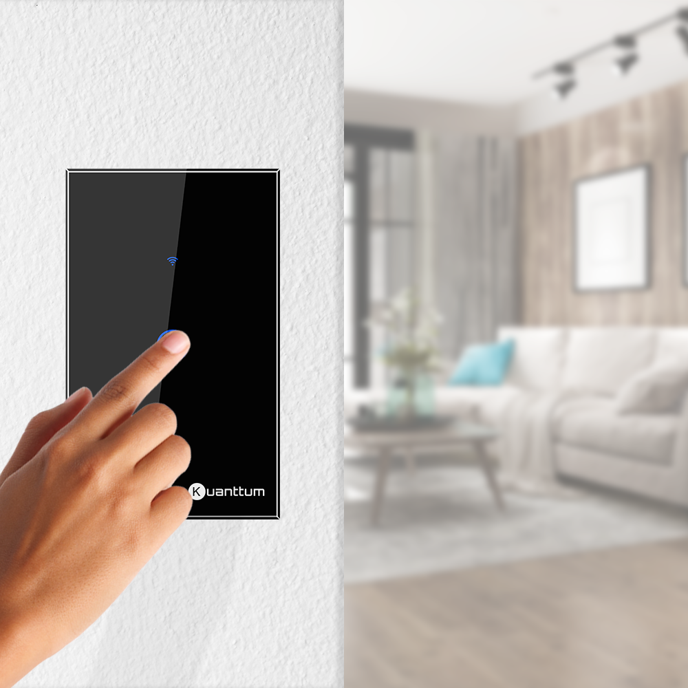 Interruptor Touch 1 Botão Wi-Fi Kuanttum TK1001 Preto