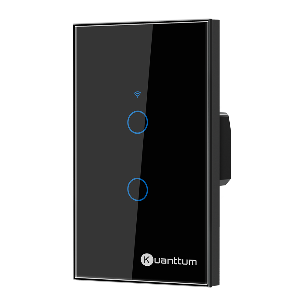 Interruptor Touch 2 Botões Wi-Fi Kuanttum TK1002P Preto
