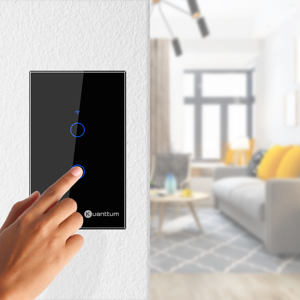 Interruptor Touch 2 Botões Wi-Fi Kuanttum TK1002P Preto